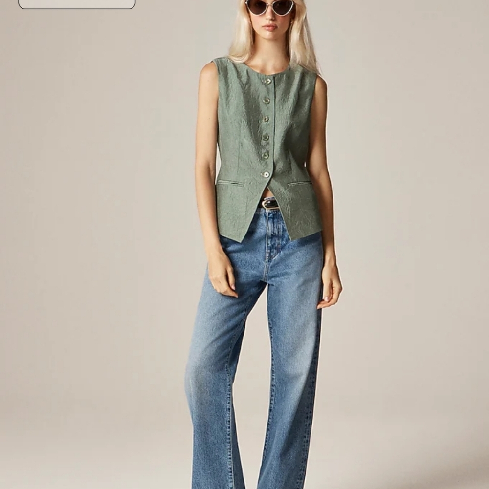 J Crew Essential cutaway vest top in textured satin CN516 Size 0 NWT Green